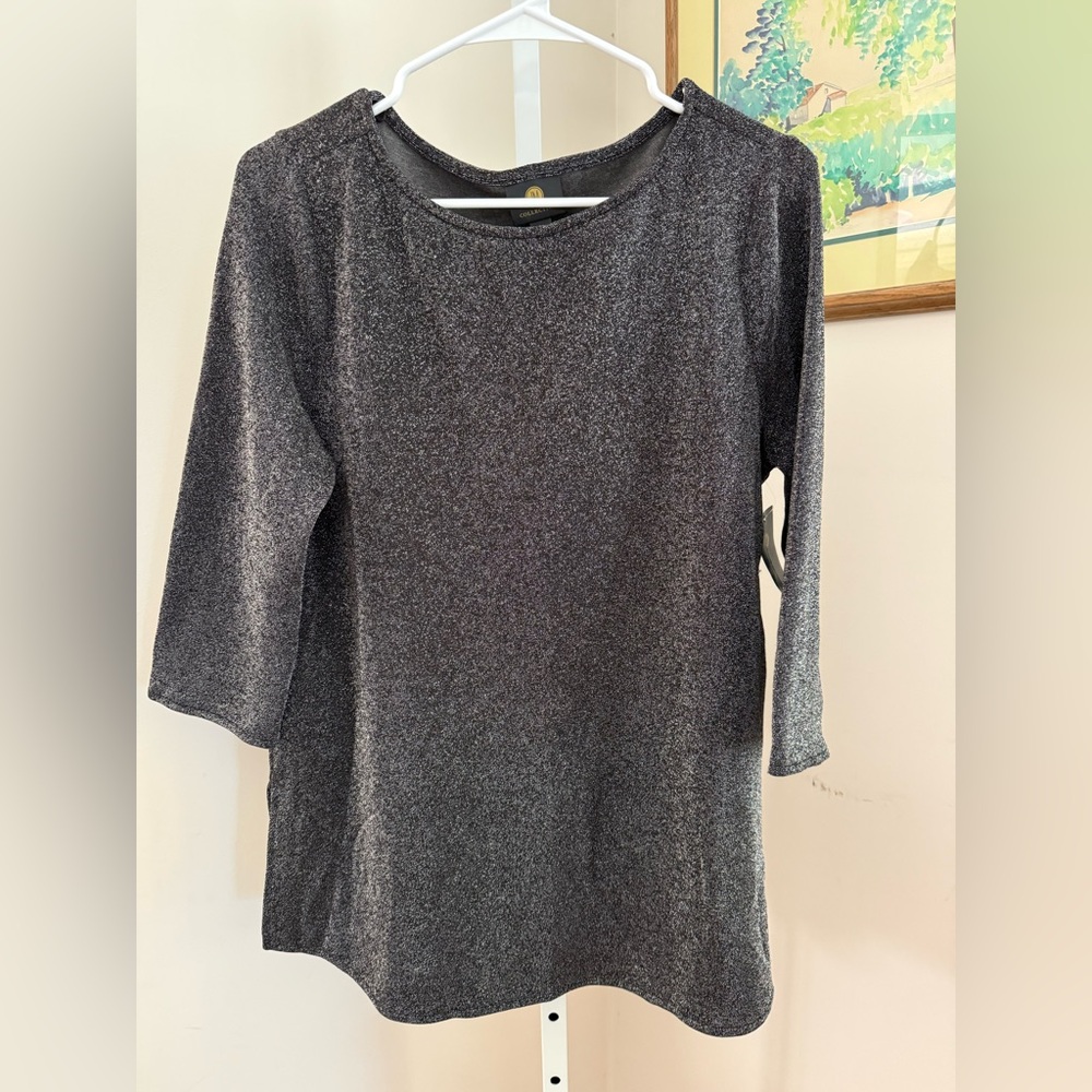 JM Collections Long Sleeve Black Metallic Tunic. NWT. Size Medium.